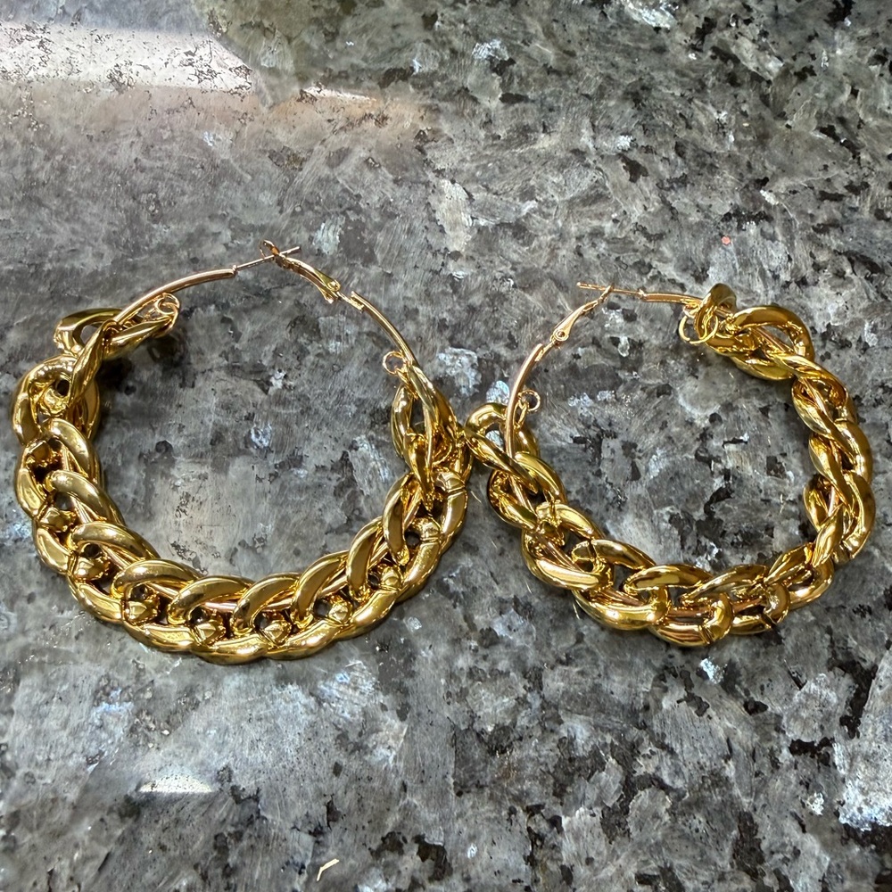 2/$29 or 3/$39 Large Gold Hoop Statement Chain Earrings - Picture 3 of 6